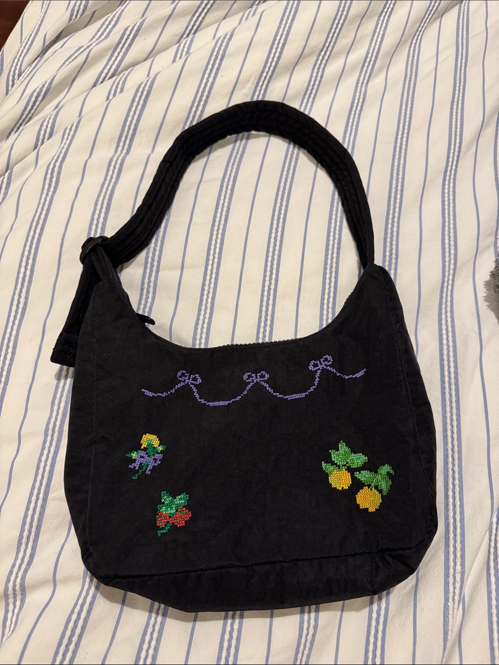 Baggy Mini Nylon Shoulder Bag - Embroidery Design